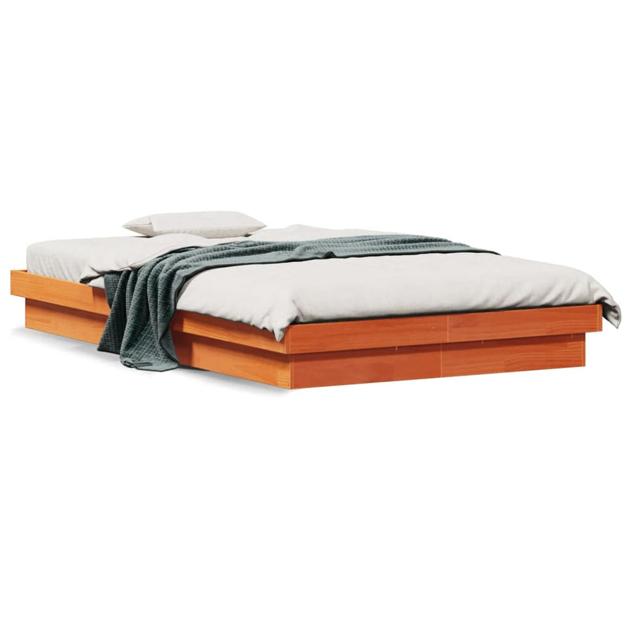 Bedframe Met Led Massief Grenenhout Wasbruin 135X190 Cm