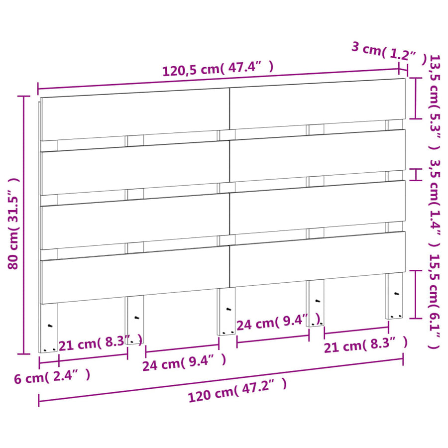 Hoofdbord 120 Cm Massief Grenenhout Wasbruin