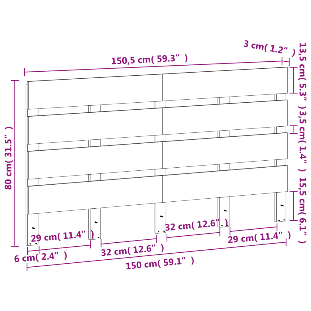 Hoofdbord 150 Cm Massief Grenenhout Wasbruin