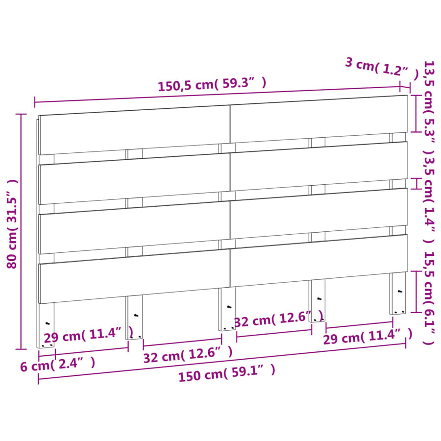 Hoofdbord 150 Cm Massief Grenenhout Wasbruin