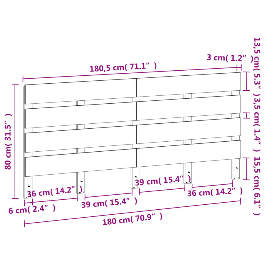 Hoofdbord 135 Cm Massief Grenenhout Wasbruin