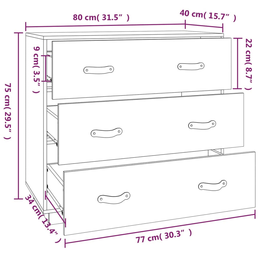 Dressoir 80X40X75 Cm Massief Grenenhout Wasbruin