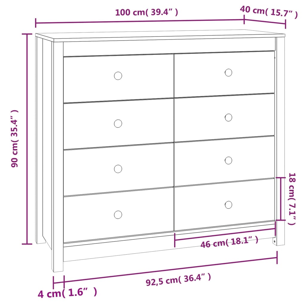 Dressoir 100X40X90 Cm Massief Grenenhout Wasbruin