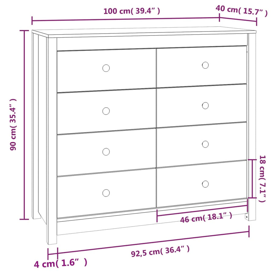 Dressoir 100X40X90 Cm Massief Grenenhout Wasbruin