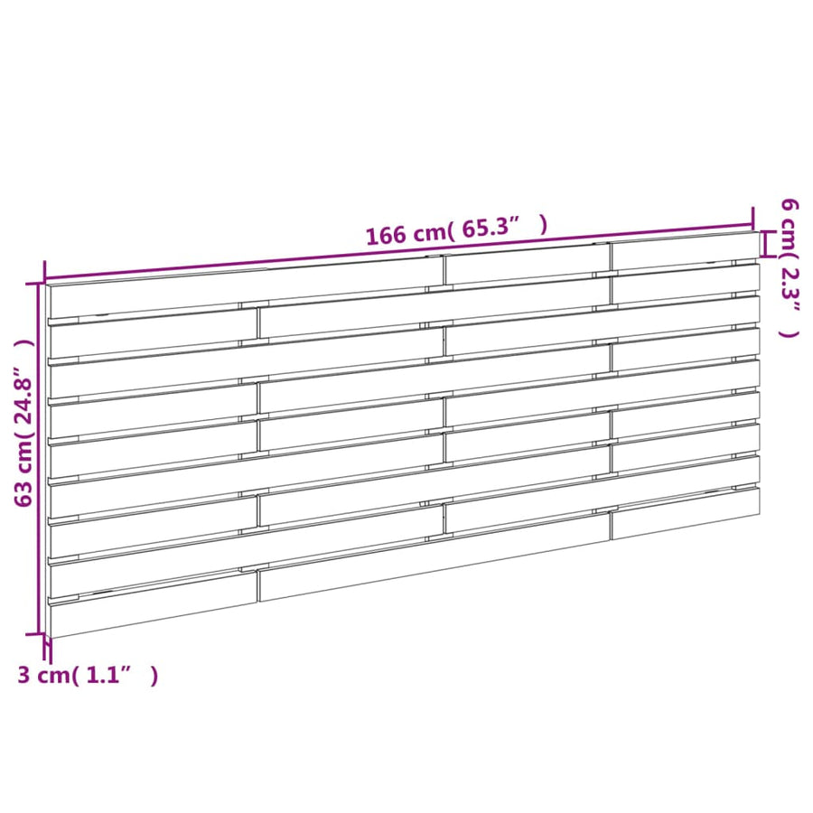 Hoofdbord wandmontage 166x3x63 cm massief grenenhout 166 x 63 cm Bruin