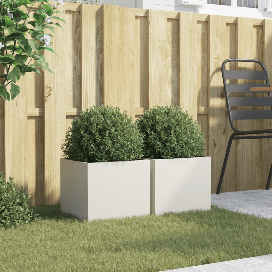 Plantenbakken 2 st 32x30x29 cm koudgewalst staal wit 2 32 x 30 x 29 cm Wit