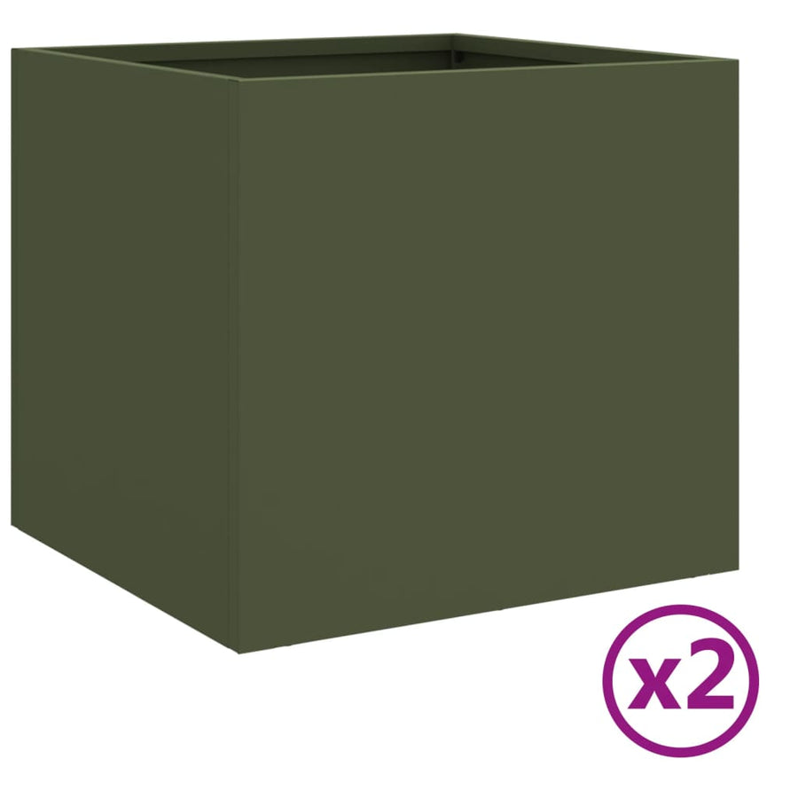Plantenbakken 2 st 32x30x29 cm koudgewalst staal olijfgroen 2 32 x 30 x 29 cm Groen