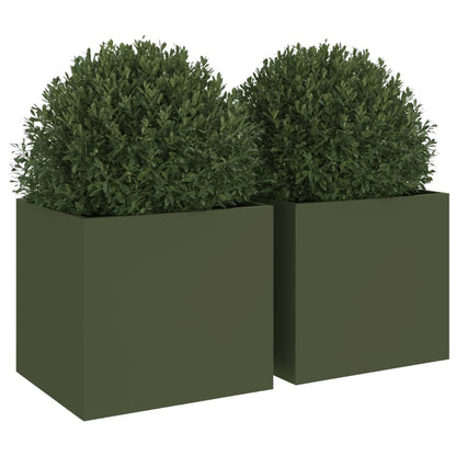 Plantenbakken 2 st 32x30x29 cm koudgewalst staal olijfgroen 2 32 x 30 x 29 cm Groen