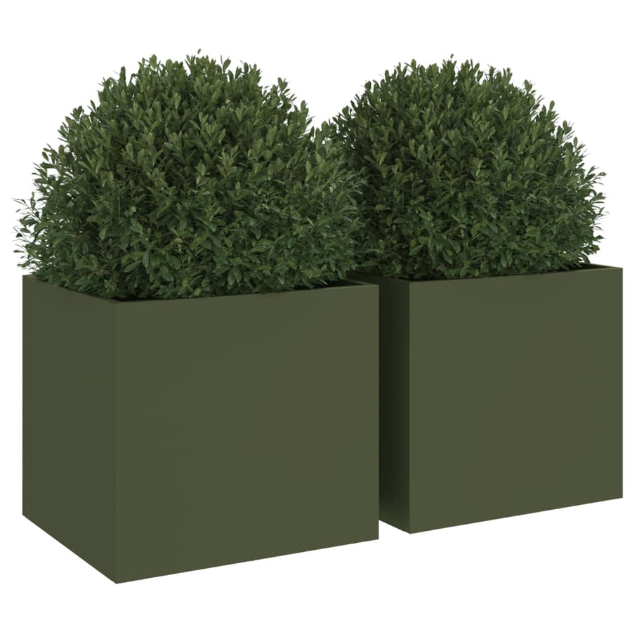Plantenbakken 2 st 32x30x29 cm koudgewalst staal olijfgroen 2 32 x 30 x 29 cm Groen