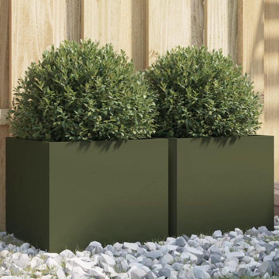 Plantenbakken 2 st 32x30x29 cm koudgewalst staal olijfgroen 2 32 x 30 x 29 cm Groen