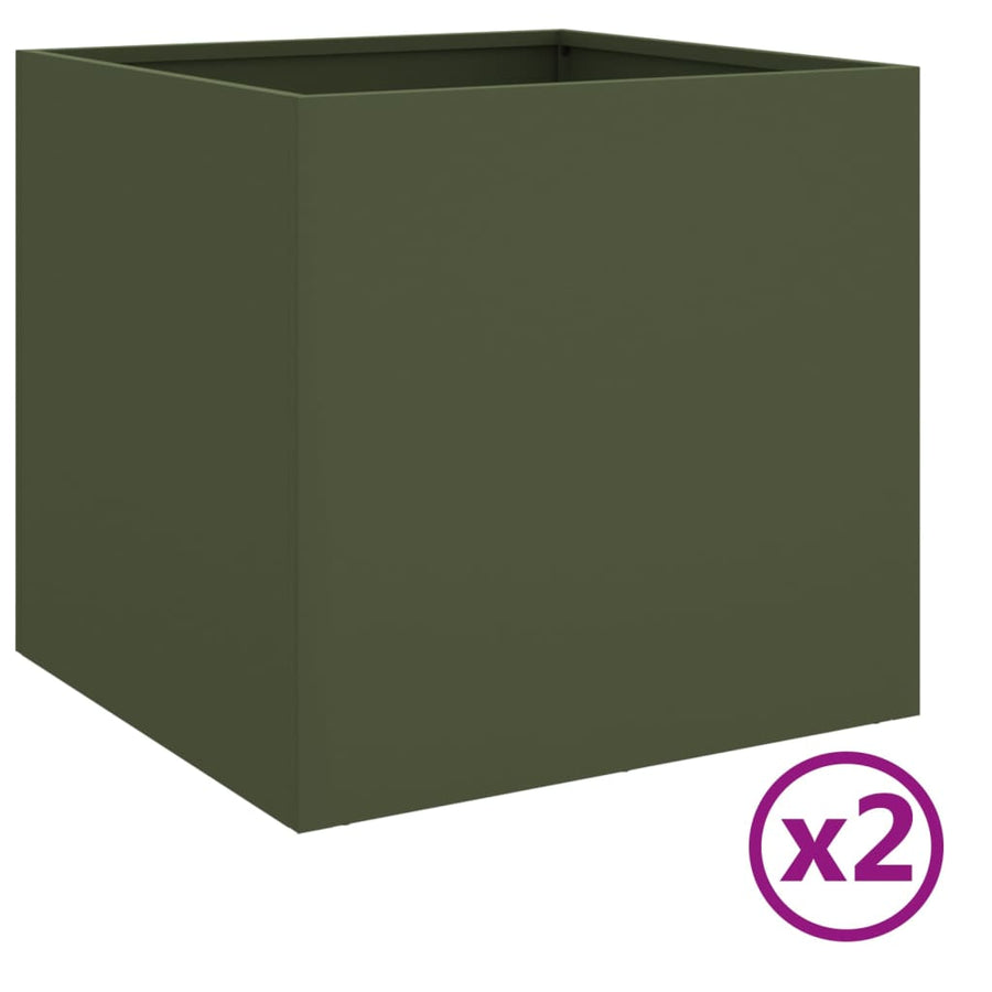 Plantenbakken 2 st 42x40x39 cm koudgewalst staal olijfgroen 2 42 x 40 x 39 cm Groen