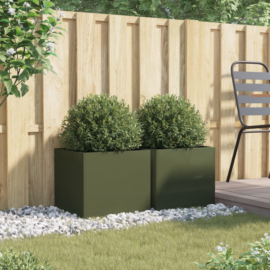Plantenbakken 2 st 42x40x39 cm koudgewalst staal olijfgroen 2 42 x 40 x 39 cm Groen