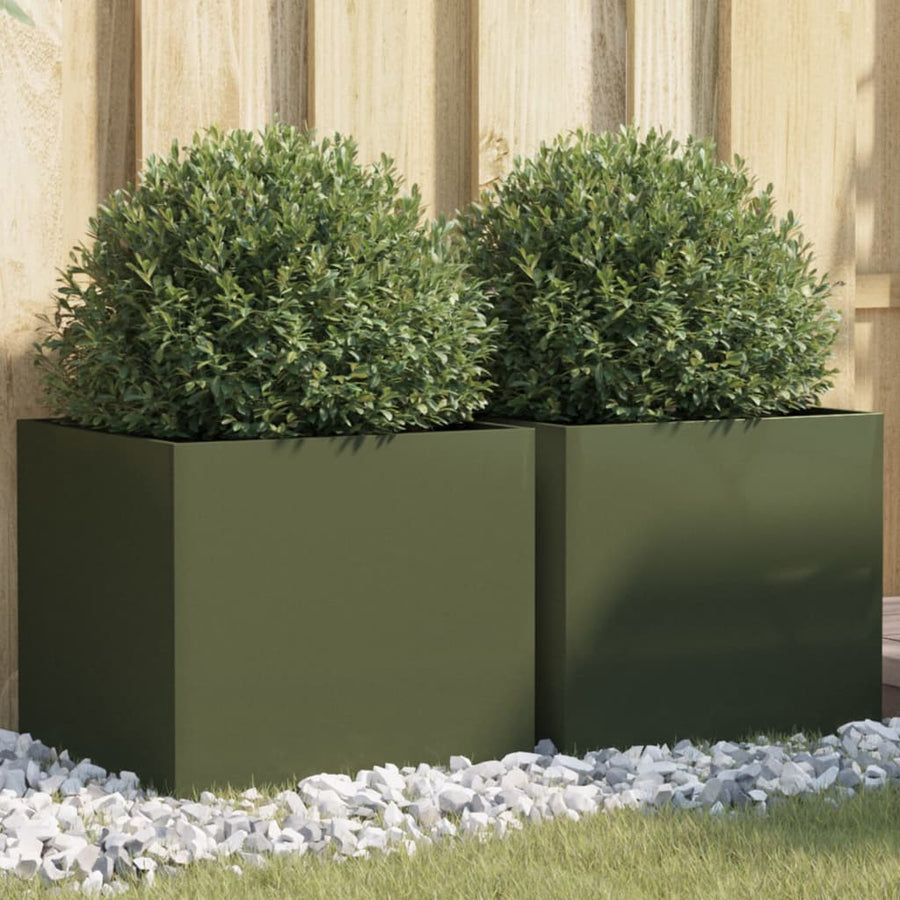 Plantenbakken 2 st 42x40x39 cm koudgewalst staal olijfgroen 2 42 x 40 x 39 cm Groen