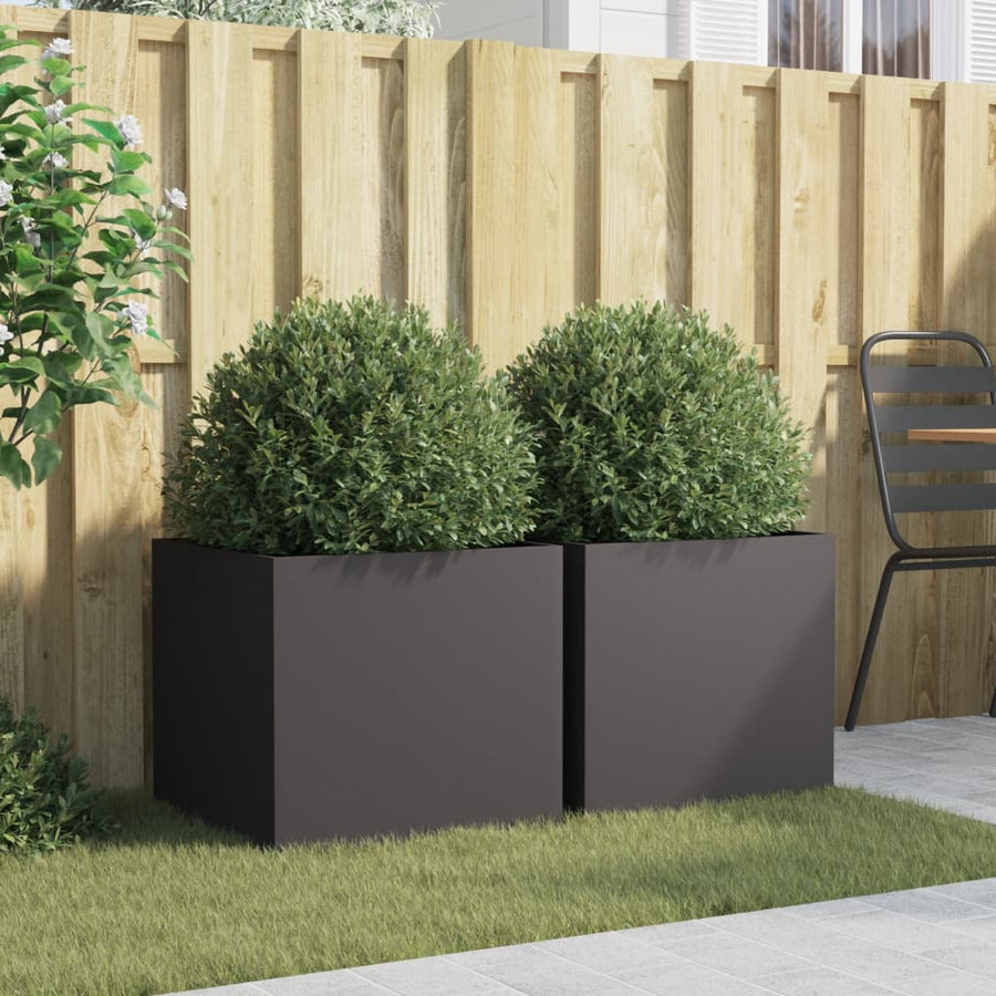 Plantenbakken 2 st 49x47x46 cm koudgewalst staal zwart 2 49 x 47 x 46 cm Zwart