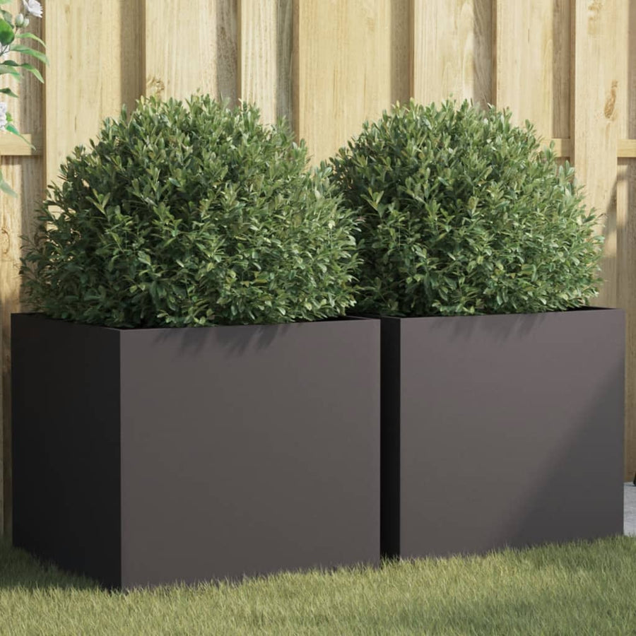 Plantenbakken 2 st 49x47x46 cm koudgewalst staal zwart 2 49 x 47 x 46 cm Zwart
