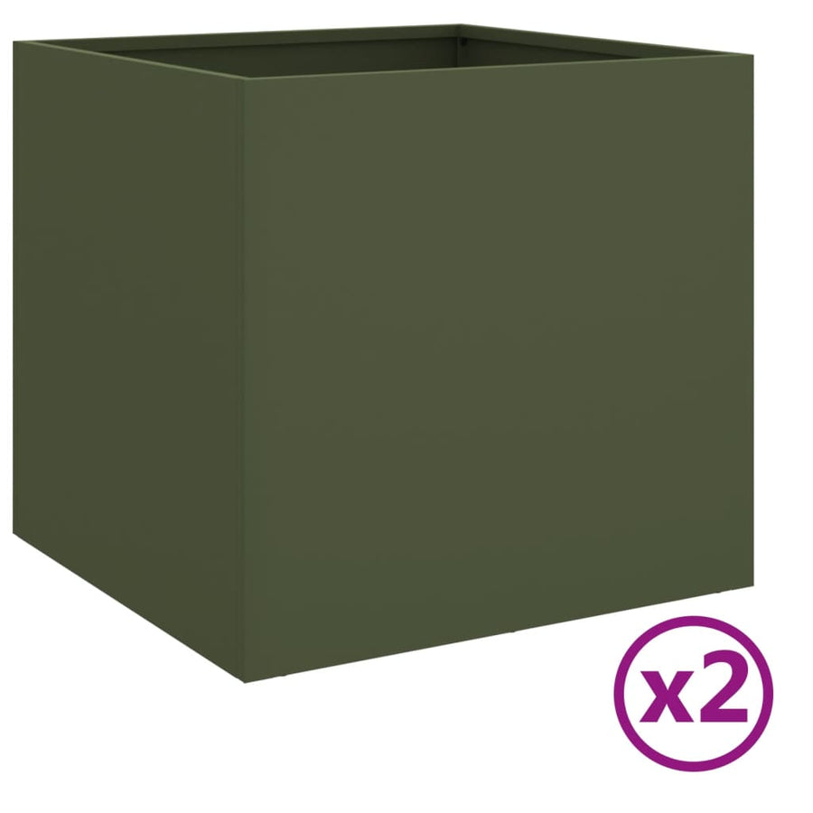 Plantenbakken 2 st 49x47x46 cm koudgewalst staal olijfgroen 2 49 x 47 x 46 cm Groen