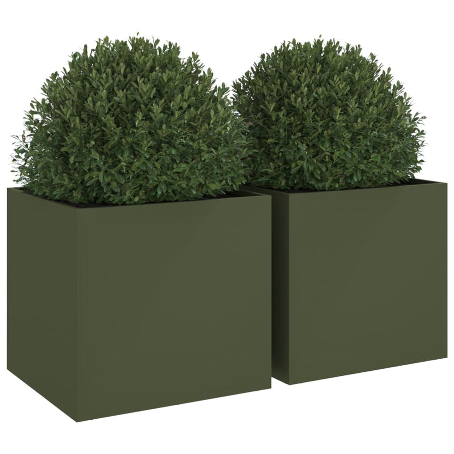 Plantenbakken 2 st 49x47x46 cm koudgewalst staal olijfgroen 2 49 x 47 x 46 cm Groen