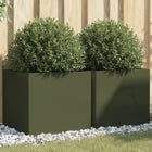 Plantenbak 49x47x46 cm staal olijfgroen (2 stuks)
