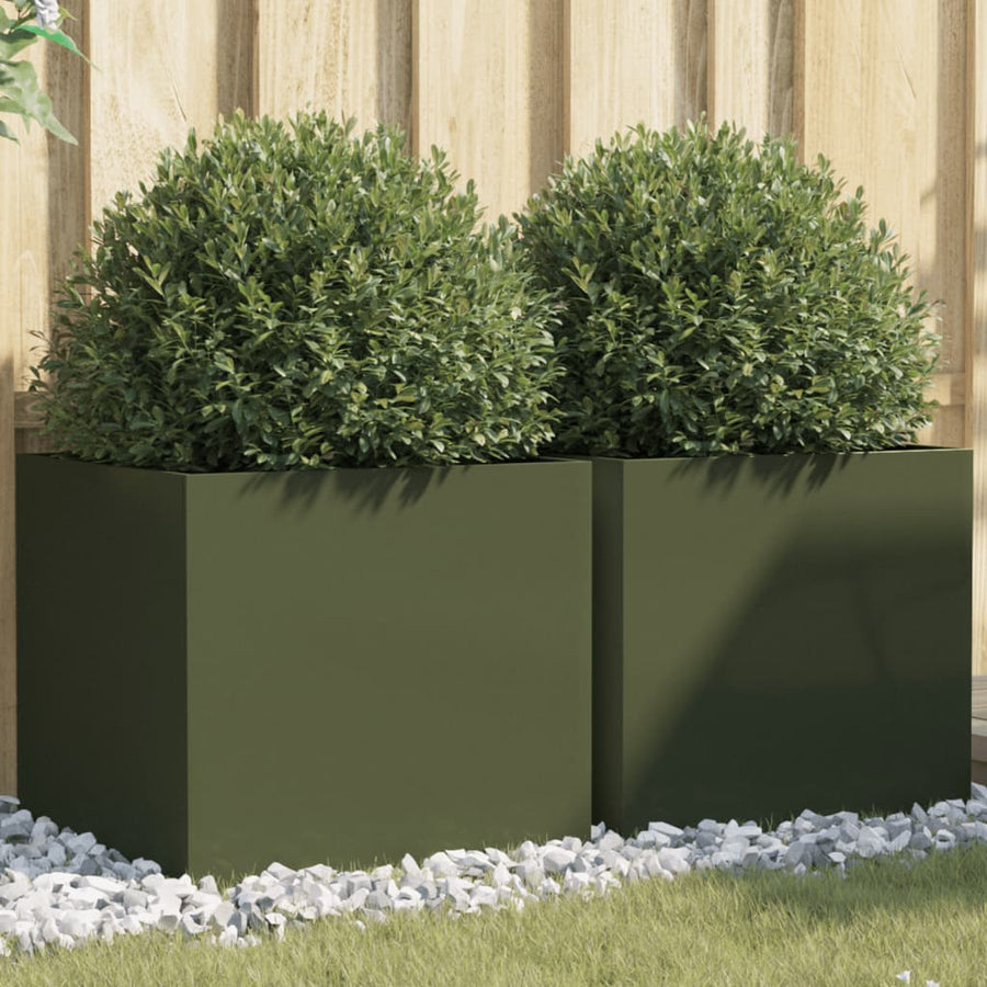 Plantenbakken 2 st 49x47x46 cm koudgewalst staal olijfgroen 2 49 x 47 x 46 cm Groen