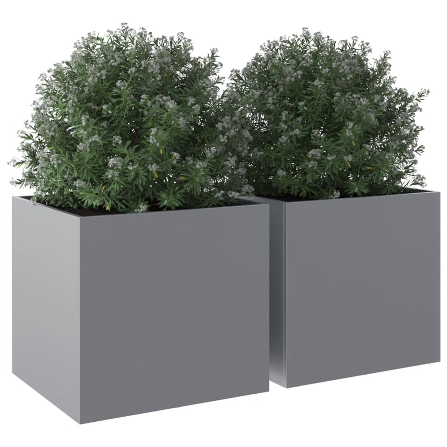 Plantenbakken 2 st 49x47x46 cm gegalvaniseerd staal zilverkleur 2 49 x 47 x 46 cm Zilvergrijs