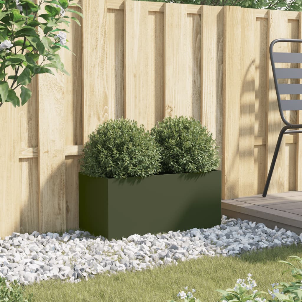 Plantenbak 62x30x29 cm koudgewalst staal olijfgroen 1 62 x 30 x 29 cm Groen