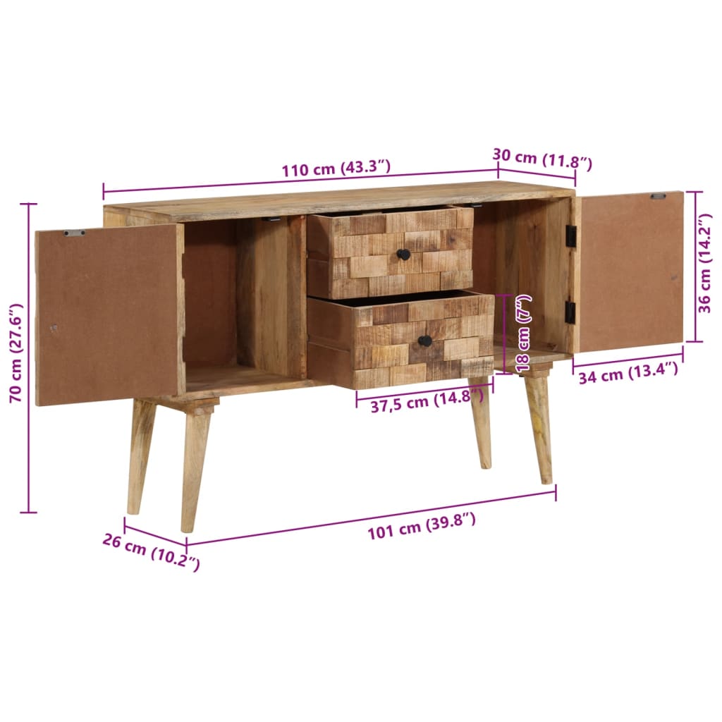 Dressoir 110x30x70 cm massief mangohout