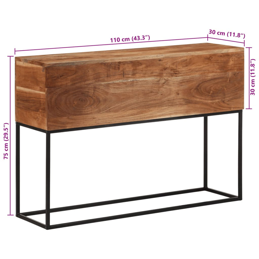 Wandtafel 110x30x75 cm massief acaciahout en ijzer
