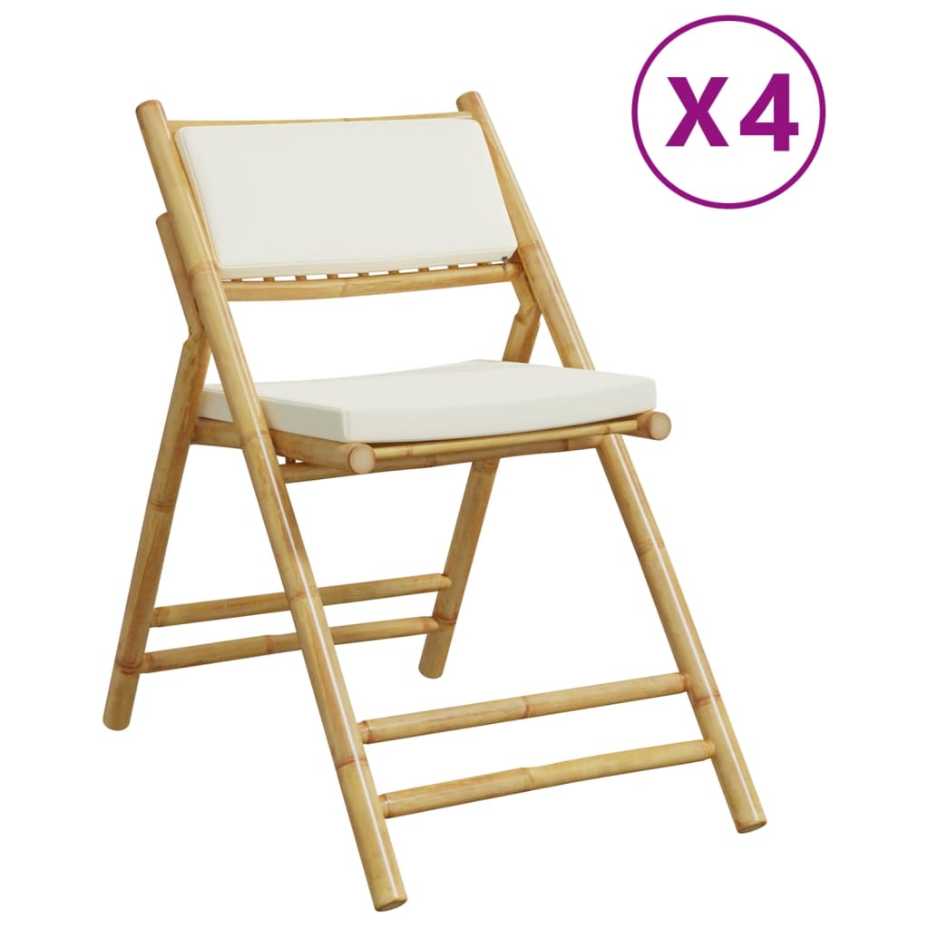 Bistrostoelen 4 st inklapbaar met kussens bamboe crèmewit