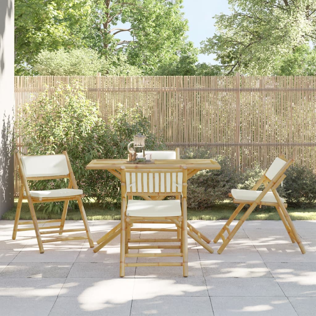 Bistrostoelen 4 st inklapbaar met kussens bamboe crèmewit