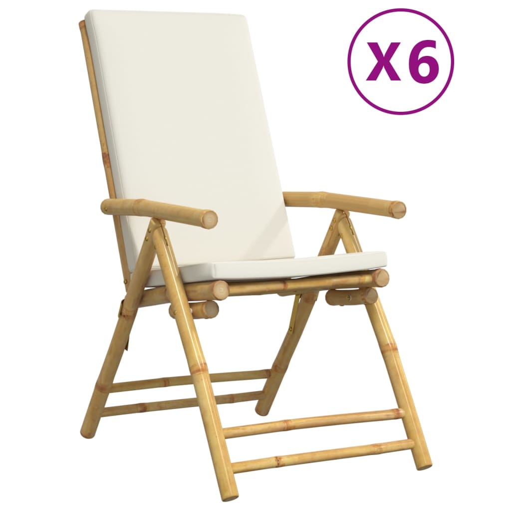 Bistrostoelen 6 st inklapbaar met kussens bamboe crèmewit
