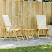 3-piece foldable Bistro Set with cushions bamboo cream white