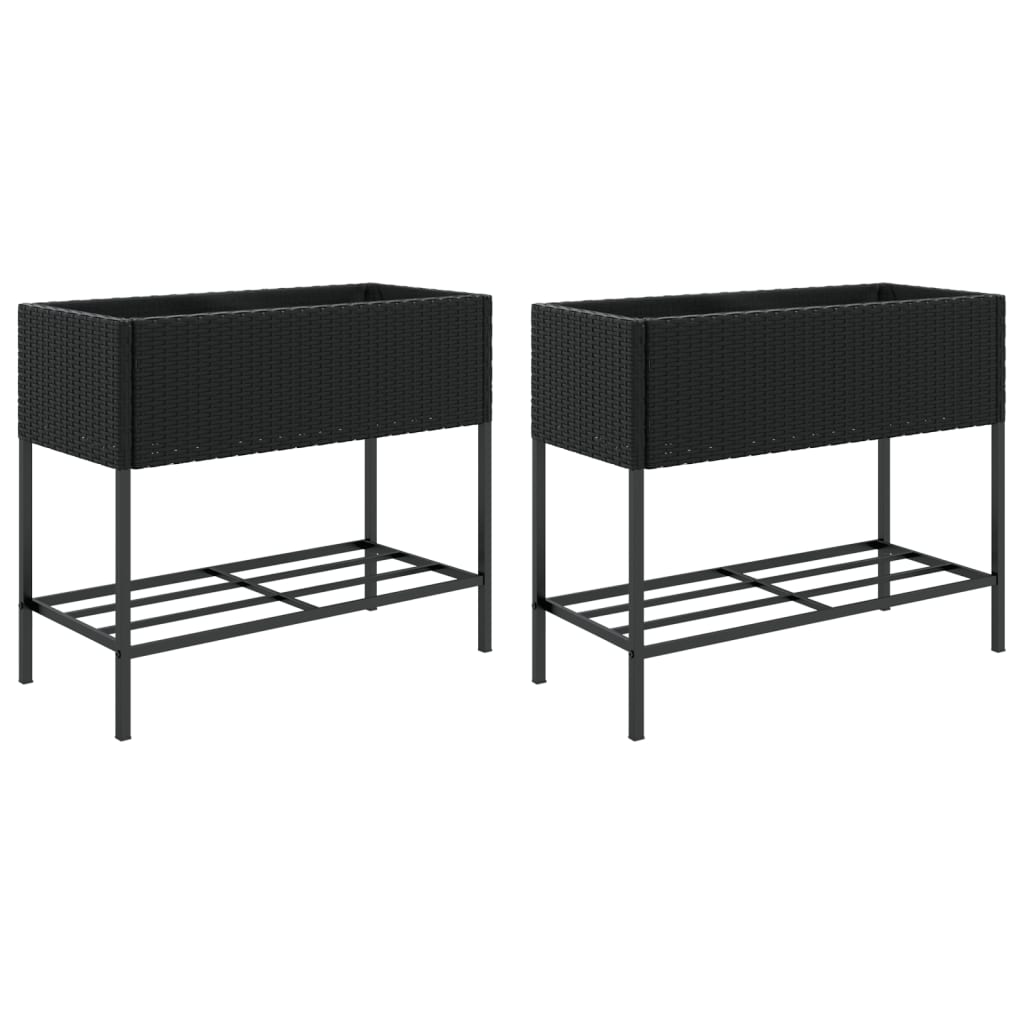 Plantenbakken met schap 2 st 90x40x75 poly rattan zwart