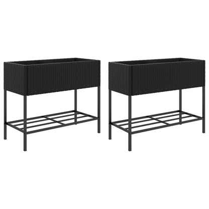 Plantenbakken met schap 2 st 90x40x75 poly rattan zwart