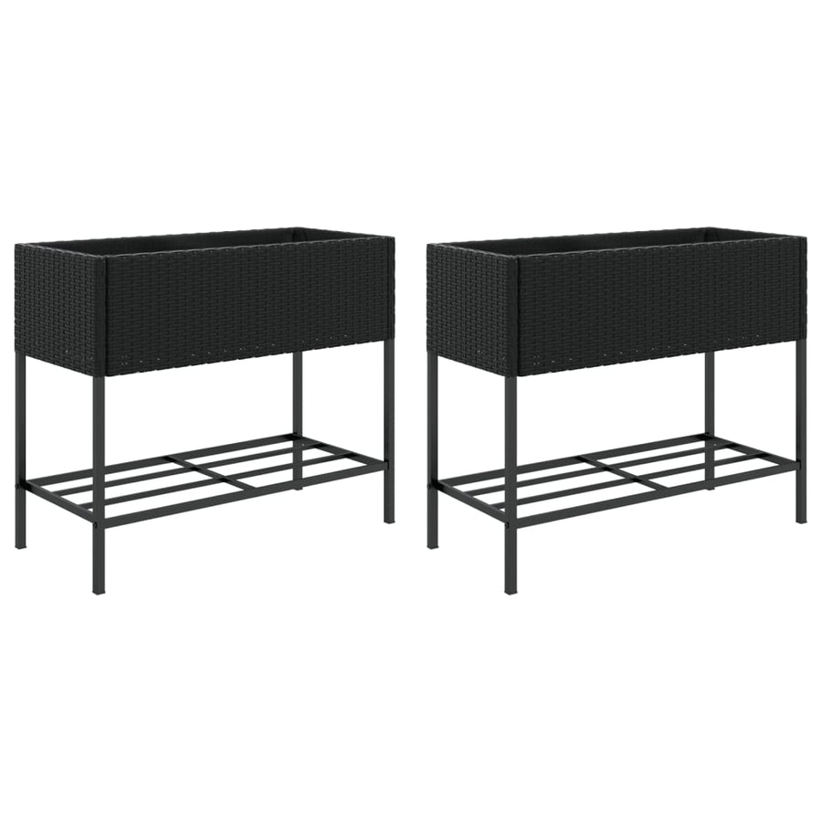 Plantenbakken met schap 2 st 90x40x75 poly rattan zwart