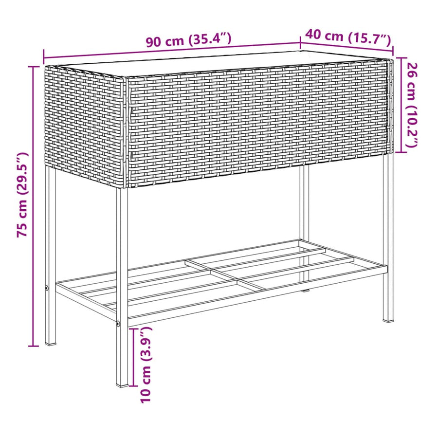 Plantenbakken met schap 2 st 90x40x75 poly rattan zwart