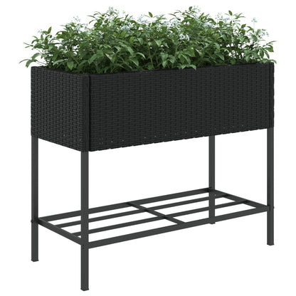 Plantenbakken met schap 2 st 90x40x75 poly rattan zwart