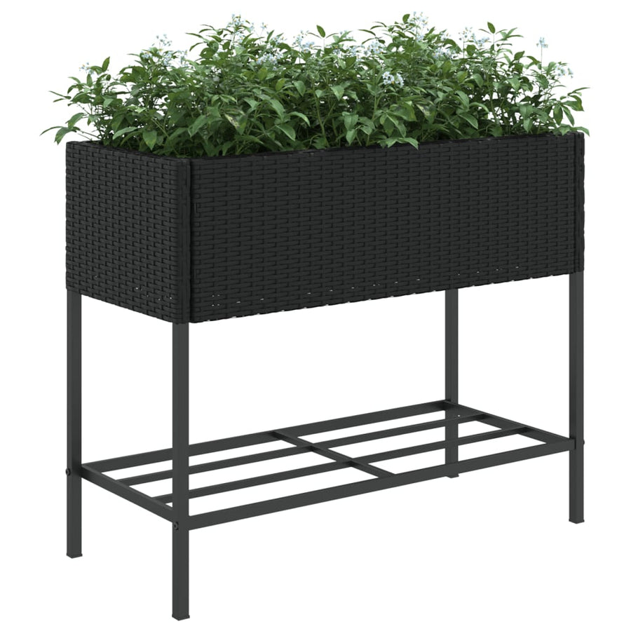 Plantenbakken met schap 2 st 90x40x75 poly rattan zwart
