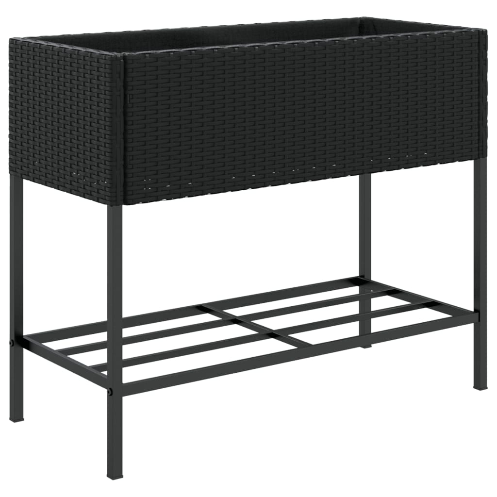 Plantenbakken met schap 2 st 90x40x75 poly rattan zwart