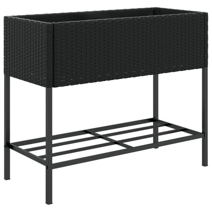 Plantenbakken met schap 2 st 90x40x75 poly rattan zwart
