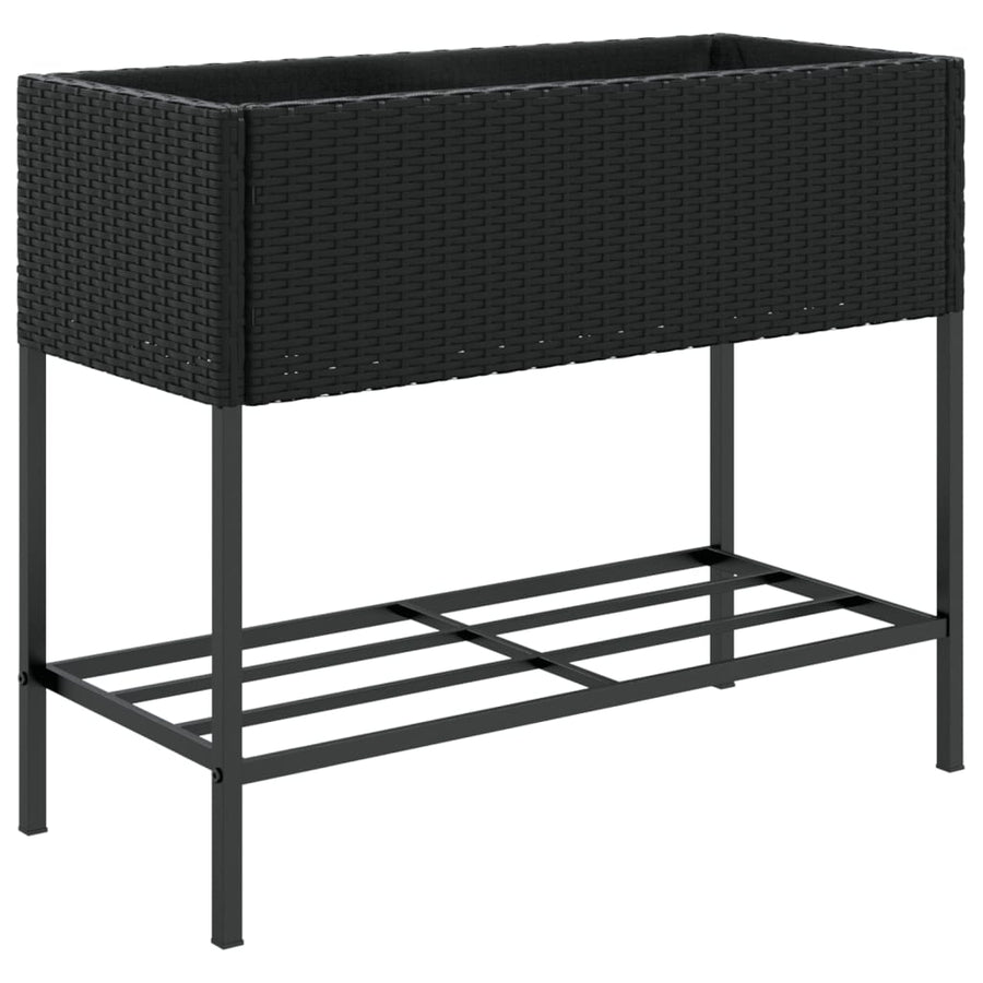 Plantenbakken met schap 2 st 90x40x75 poly rattan zwart