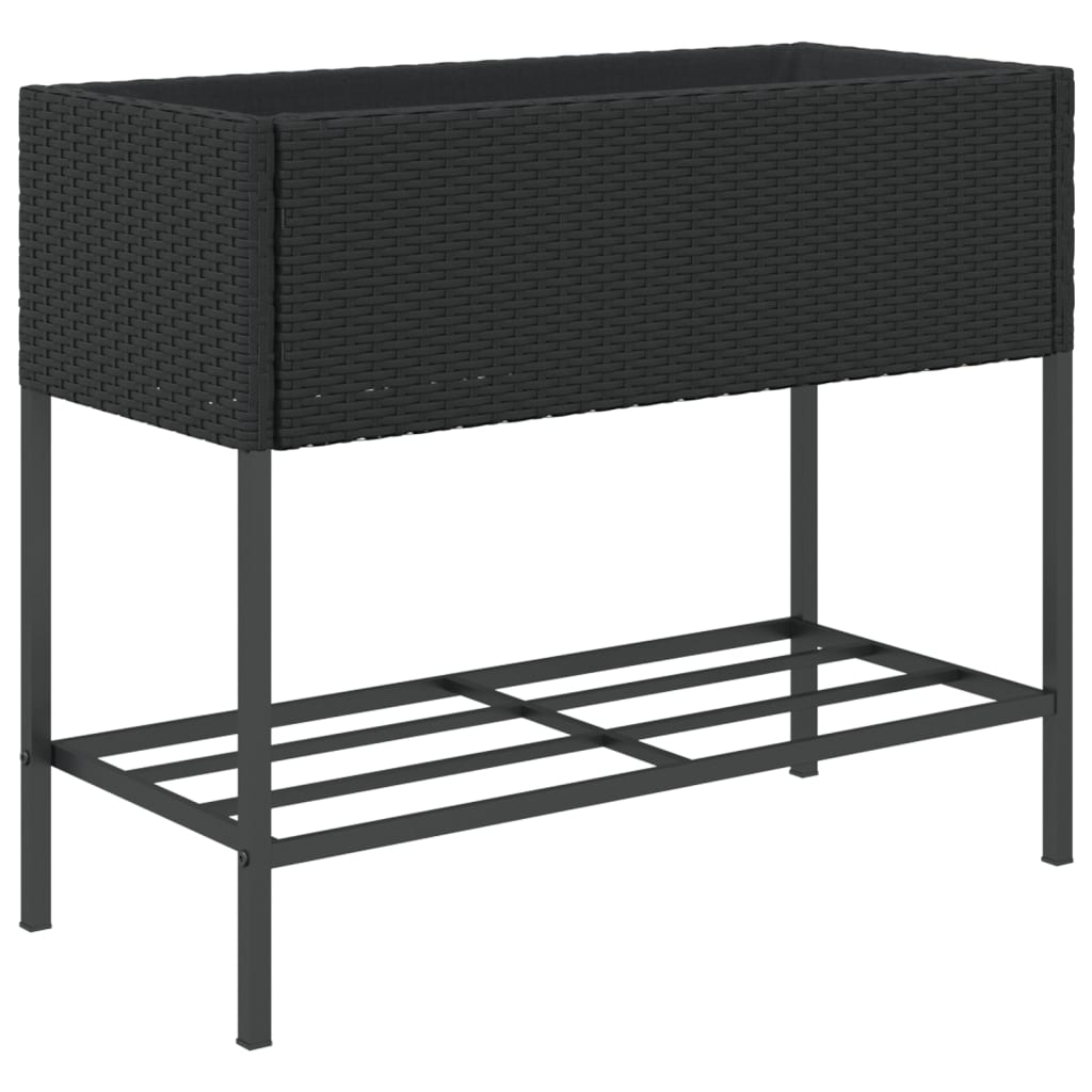 Plantenbakken met schap 2 st 90x40x75 poly rattan zwart