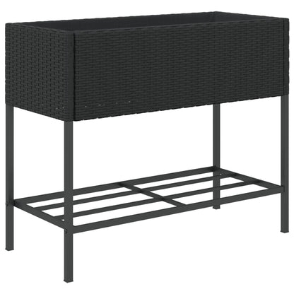 Plantenbakken met schap 2 st 90x40x75 poly rattan zwart