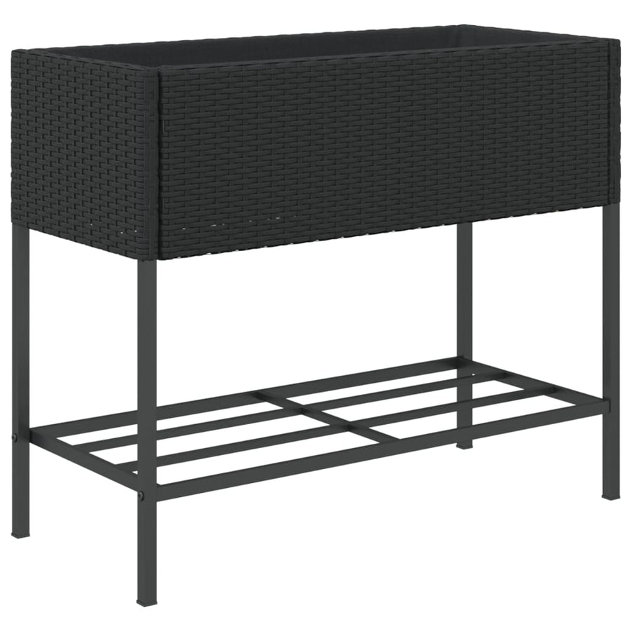 Plantenbakken met schap 2 st 90x40x75 poly rattan zwart