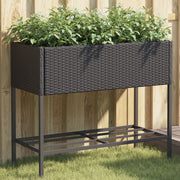 Plantenbakken met schap 2 st 90x40x75 cm poly rattan zwart