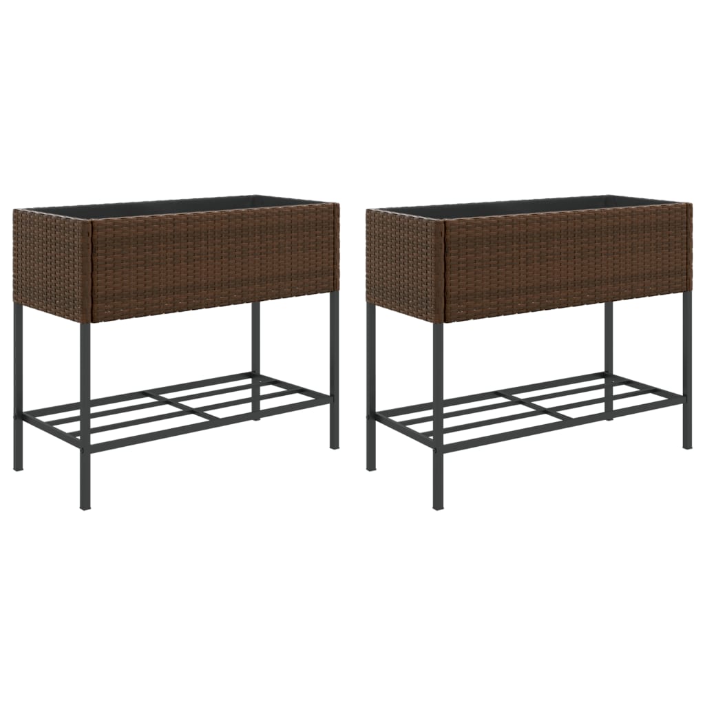 Plantenbakken met schap 2 st 90x40x75 poly rattan bruin