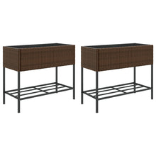 Plantenbakken met schap 2 st 90x40x75 poly rattan bruin