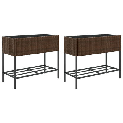 Plantenbakken met schap 2 st 90x40x75 poly rattan bruin