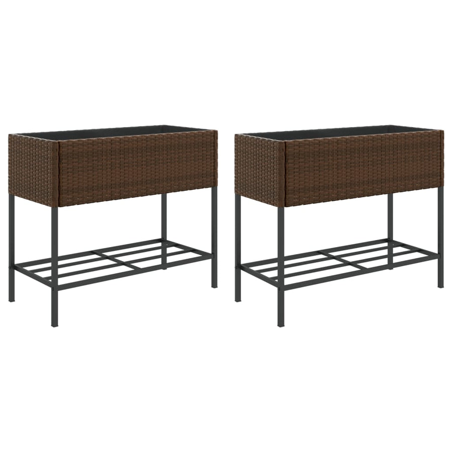 Plantenbakken met schap 2 st 90x40x75 poly rattan bruin