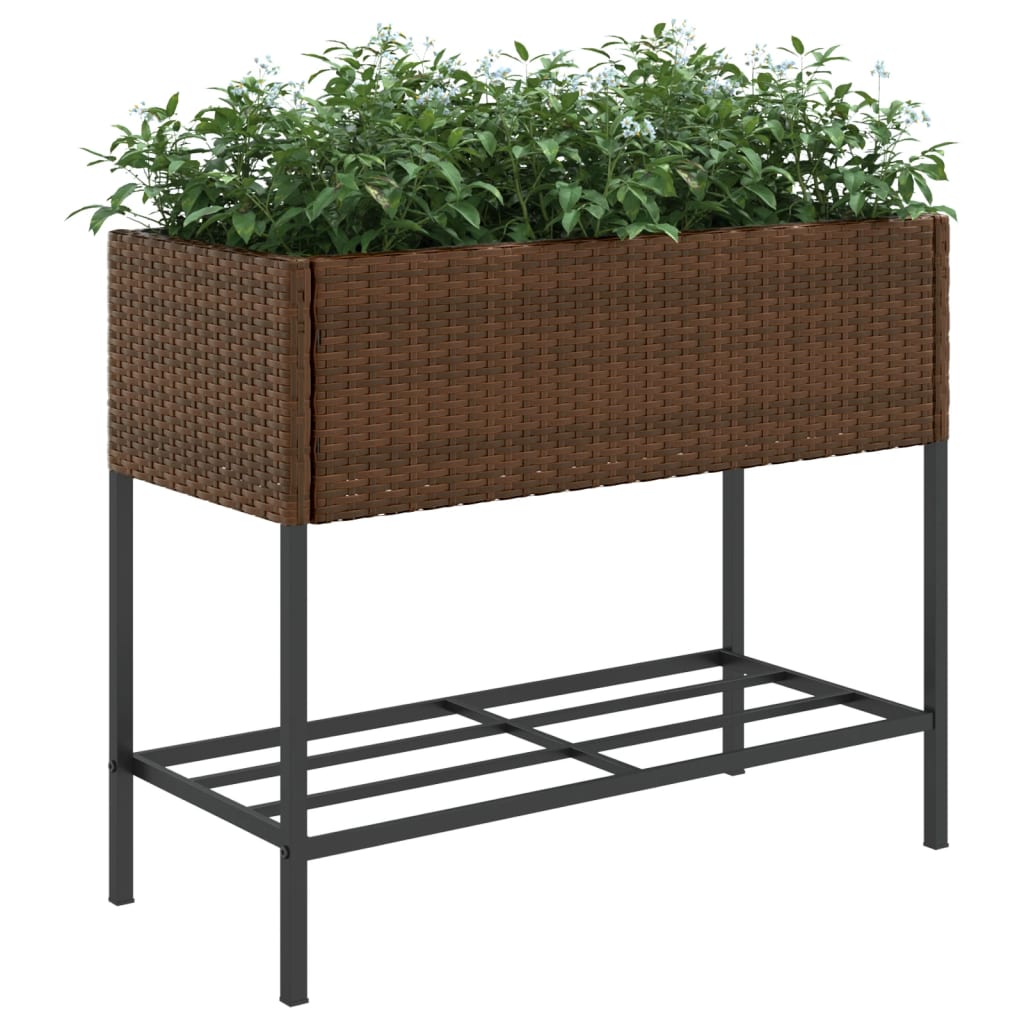 Plantenbakken met schap 2 st 90x40x75 poly rattan bruin