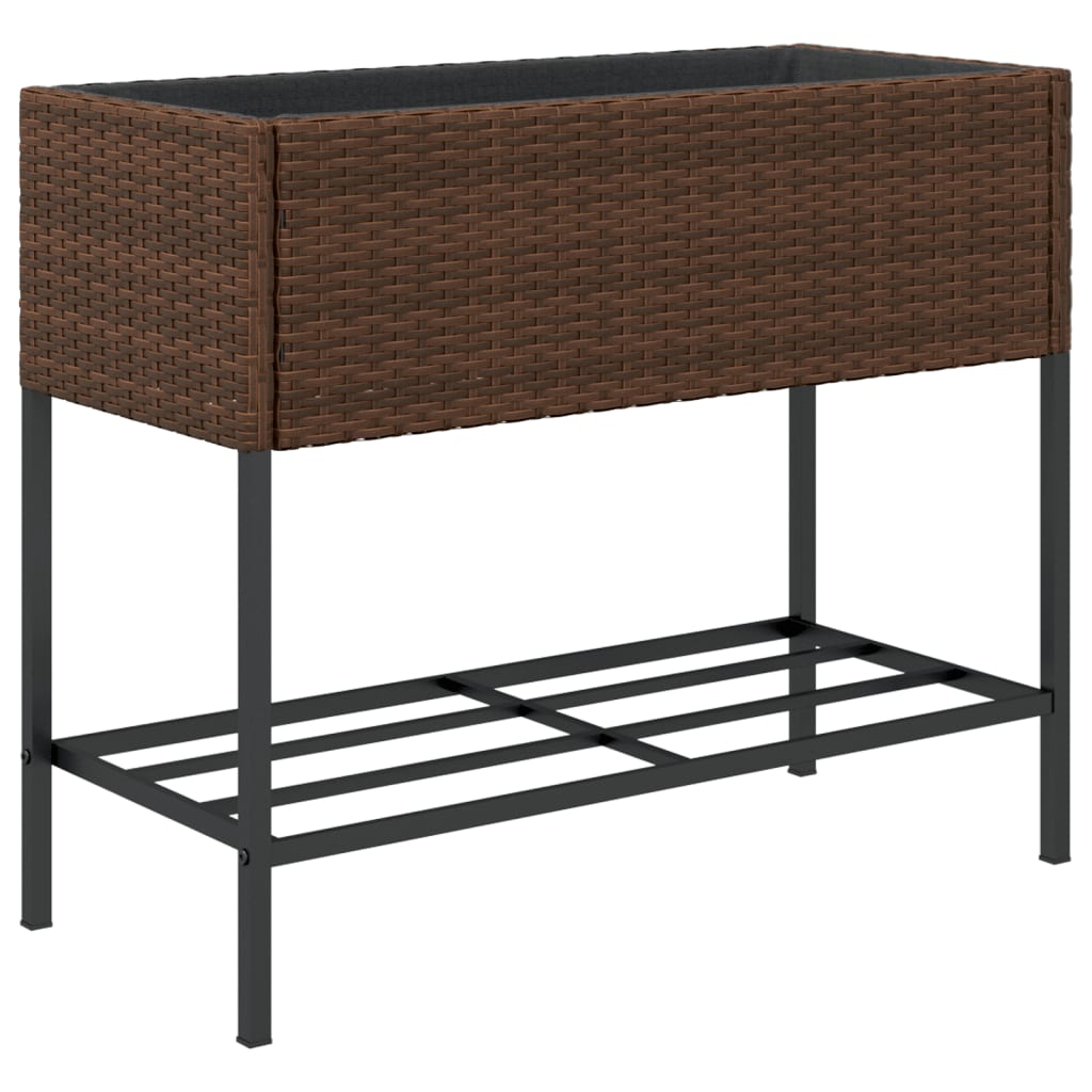 Plantenbakken met schap 2 st 90x40x75 poly rattan bruin